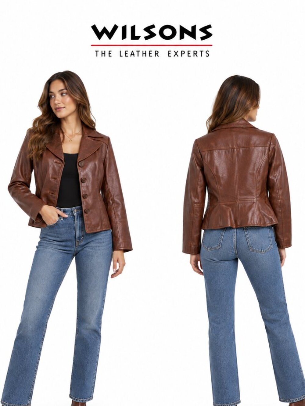Wilsons Leather Brown Button Front Tailored Jacket Small Vintage Style Blazer